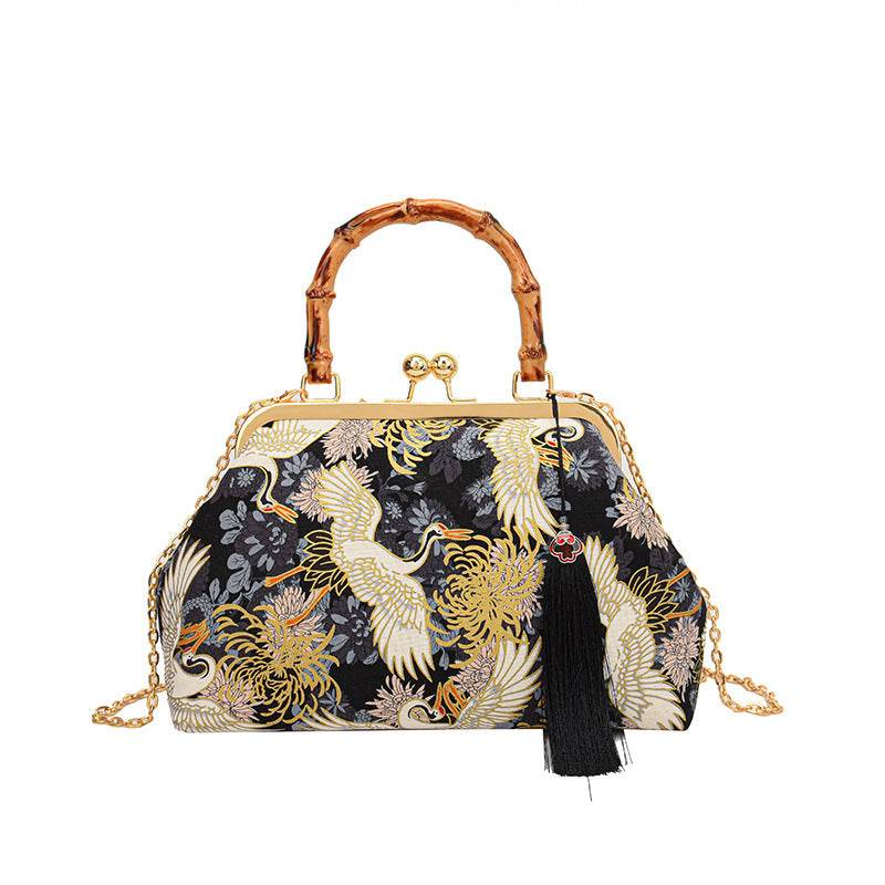 New Chinese Style Retro National Style Embroidered Clutch Bag Red-crowned Crane Handbag - MYLUXURY LANE ENTERPRISE