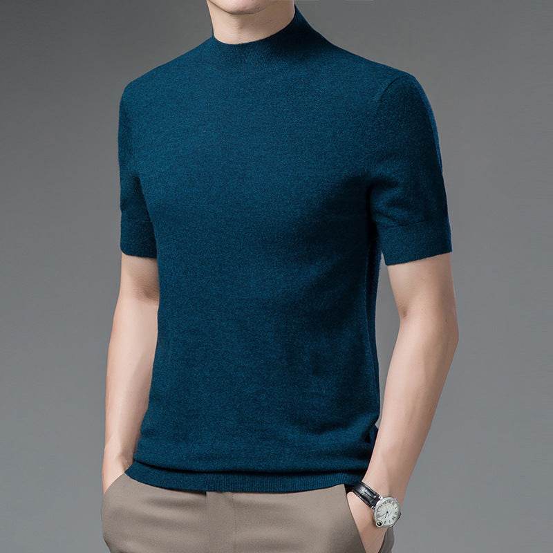 Half Turtleneck Pure Wool Sweater With Short Sleeves Men - MYLUXURY LANE ENTERPRISE