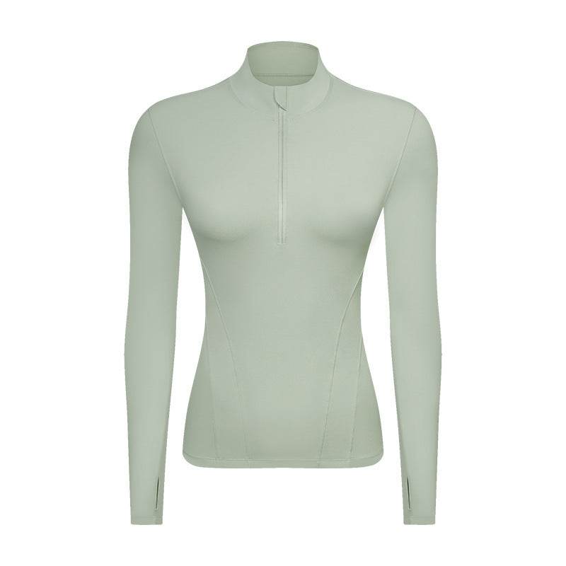 Double-sided Nylon Half Zipped Stand Collar Yoga Jacket Women's Stretch Tight-fitting Cinched Slimming Sports Jacket - MYLUXURY LANE ENTERPRISE