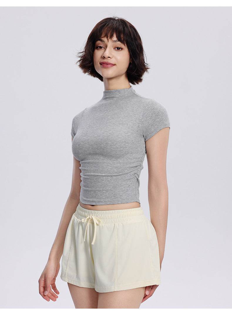 Women's Graceful And Fashionable Slim-fit Half Turtleneck Pleated Waist Yoga Clothes Sports Casual Top - MYLUXURY LANE ENTERPRISE
