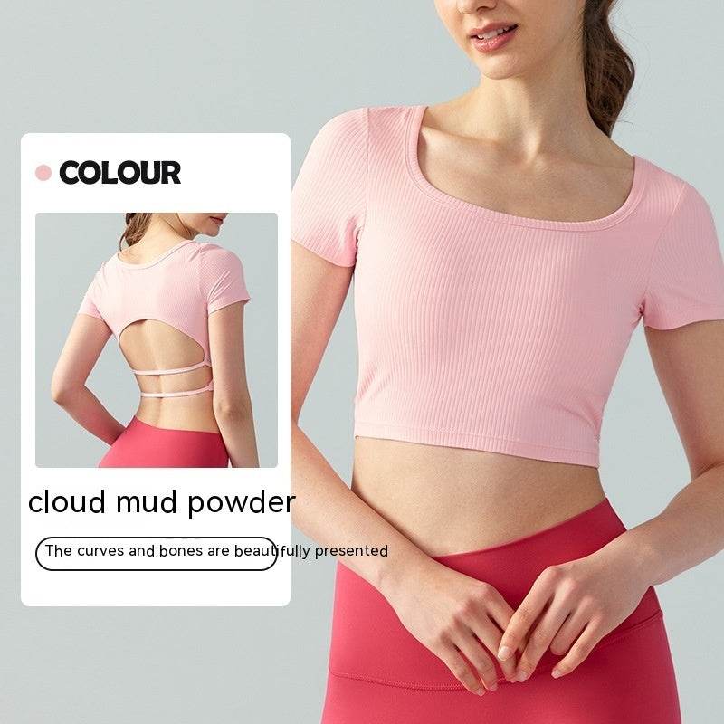 Women's Square Collar Backless Sports T-shirt With Chest Pad Running Fitness Top - MYLUXURY LANE ENTERPRISE