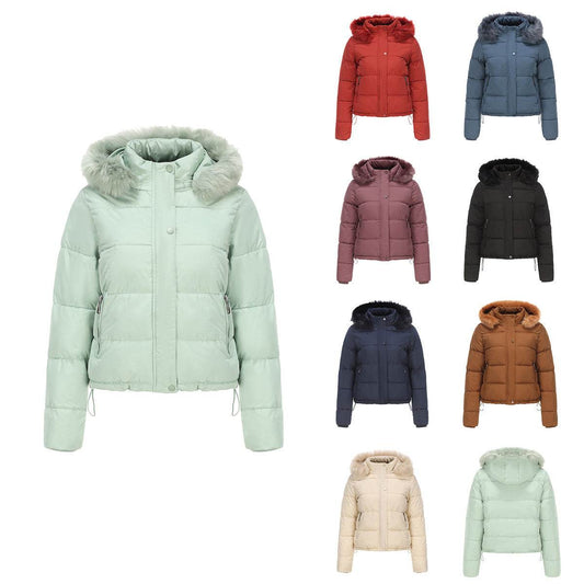 Autumn And Winter Warm Ladies Short Velvet Detachable Hat Long Sleeve Cotton Coat - MYLUXURY LANE ENTERPRISE