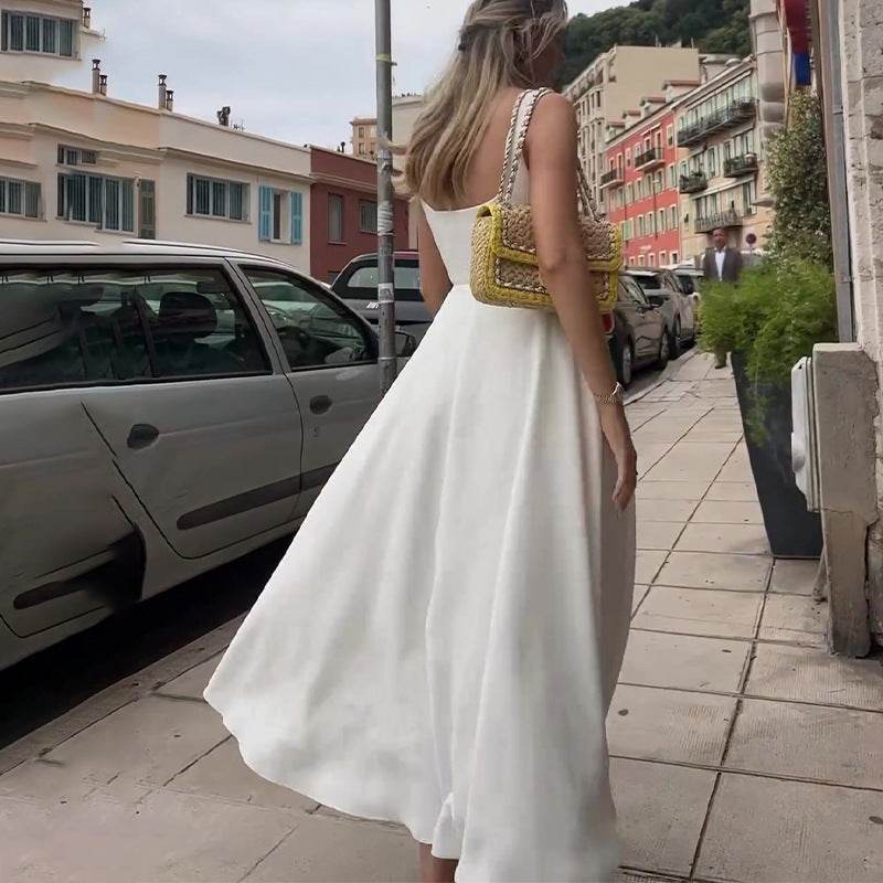 French Square Collar Spaghetti Straps Sleeveless Dress - MYLUXURY LANE ENTERPRISE