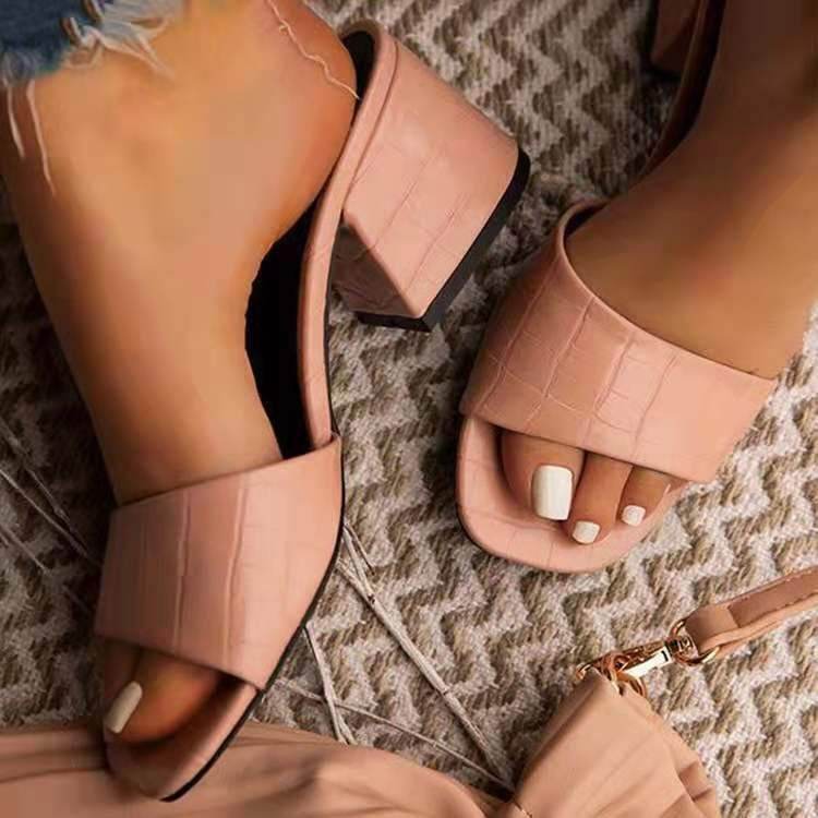 Stone Pattern Women's Sandals Summer Chunky Heel Open Toe Casual Slippers - MYLUXURY LANE ENTERPRISE