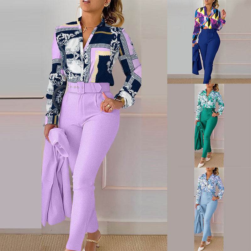 Women's Fashionable Printed Long-sleeved Shirt And Trousers Suit - MYLUXURY LANE ENTERPRISE