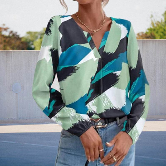 Multicolor Irregular Graffiti Round Neck Long Sleeve Women's Shirt - MYLUXURY LANE ENTERPRISE