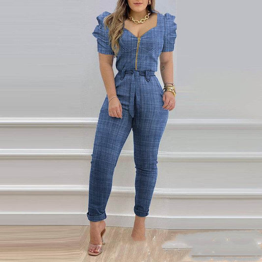 European And American Puff Sleeve Lace-up Jumpsuit Women - MYLUXURY LANE ENTERPRISE