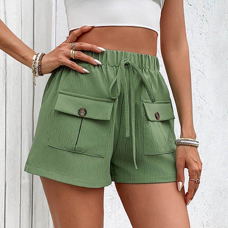 Women's Double Pocket Casual Elastic Waist Lace-up Shorts - MYLUXURY LANE ENTERPRISE