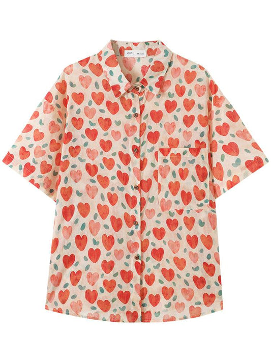 Women's Hong Kong Style Retro Heart Printing Shirt - MYLUXURY LANE ENTERPRISE