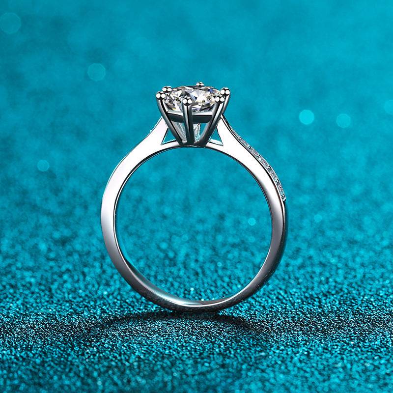 Sterling Silver Mosanite Six Claw Micro Inlaid Ring - MYLUXURY LANE ENTERPRISE