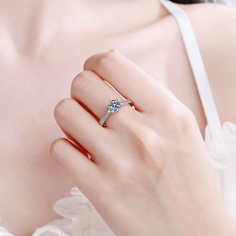 Sterling Silver Mosanite Six Claw Micro Inlaid Ring - MYLUXURY LANE ENTERPRISE