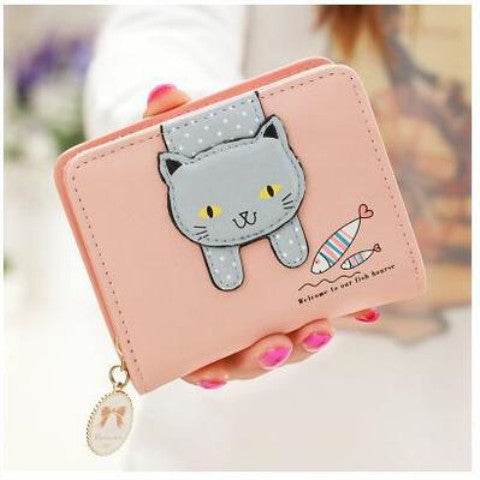 Short Cute Zipper Cartoon Cat Printing Student Coin Purse - MYLUXURY LANE ENTERPRISE