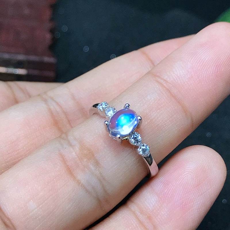 Inlaid Natural Blue Silver Moonstone Ring - MYLUXURY LANE ENTERPRISE