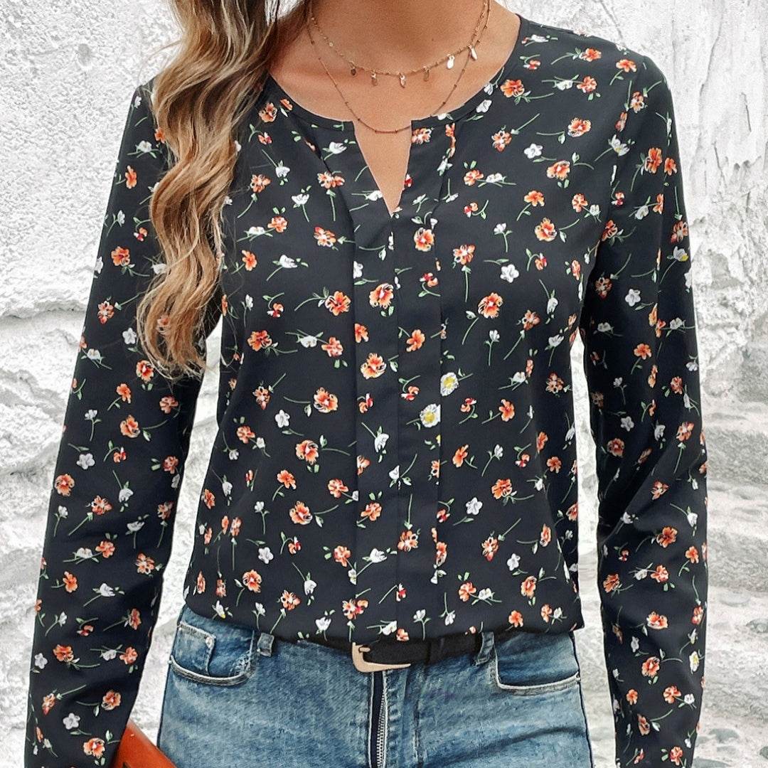 Women's Round-neck Floral Print Long Sleeve Top - MYLUXURY LANE ENTERPRISE