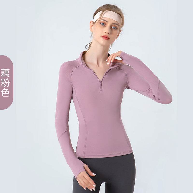Women's Stand Collar Half Zip Sports Long-sleeved Top - MYLUXURY LANE ENTERPRISE