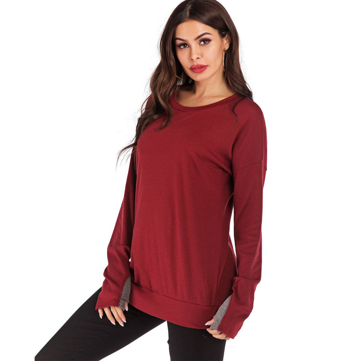 Women's Fashion Pullover Round Neck Long Sleeve - MYLUXURY LANE ENTERPRISE