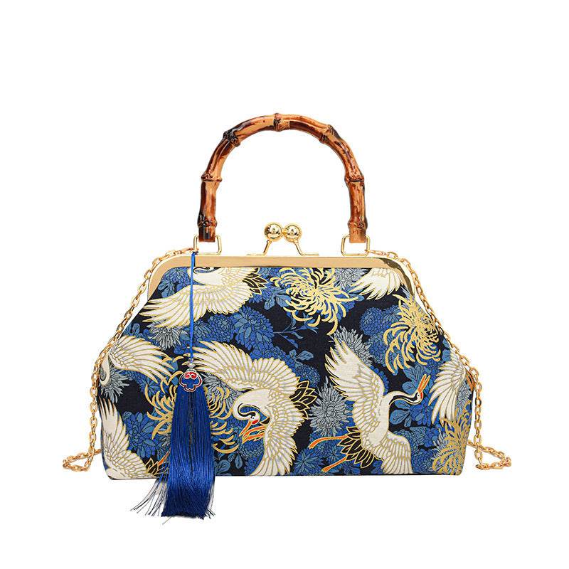 New Chinese Style Retro National Style Embroidered Clutch Bag Red-crowned Crane Handbag - MYLUXURY LANE ENTERPRISE