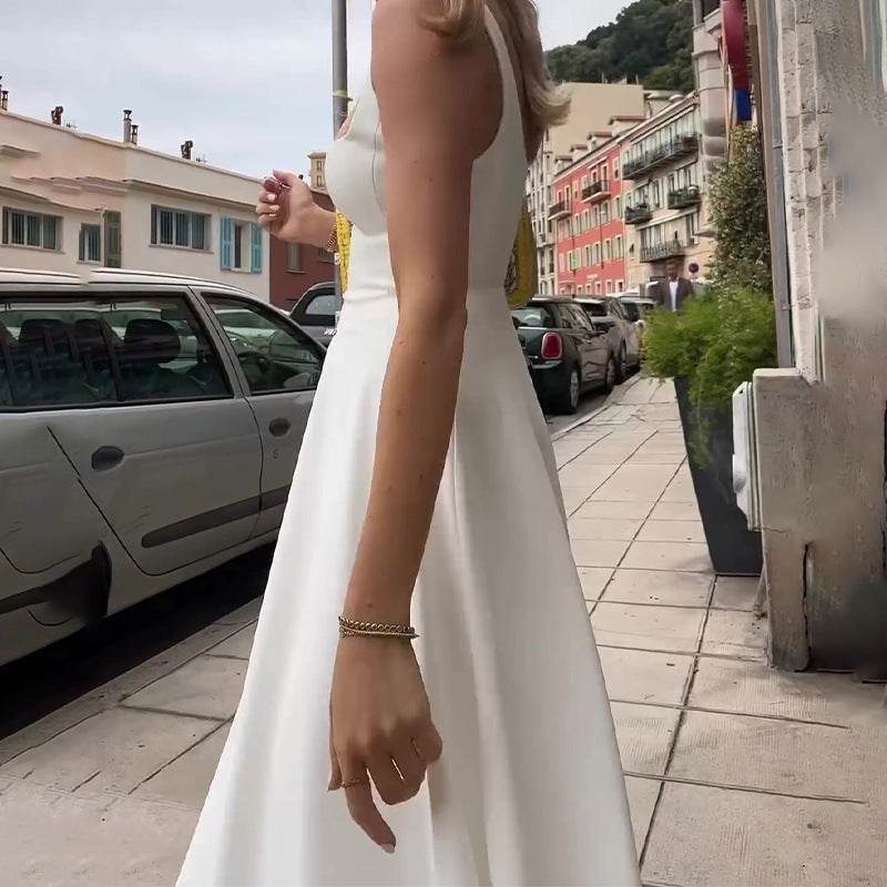 French Square Collar Spaghetti Straps Sleeveless Dress - MYLUXURY LANE ENTERPRISE