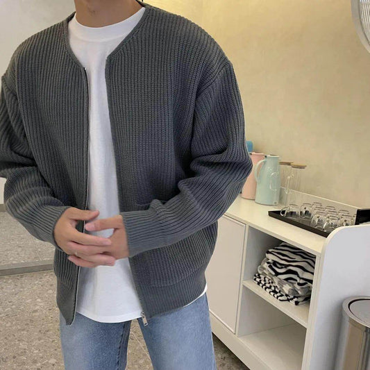 Men Zip Up Knitted Cardigan Lined Funnel Neck Jumper Sweater Pockets Coat All Seasons Comfortable Soft Long Sleeve - MYLUXURY LANE ENTERPRISE