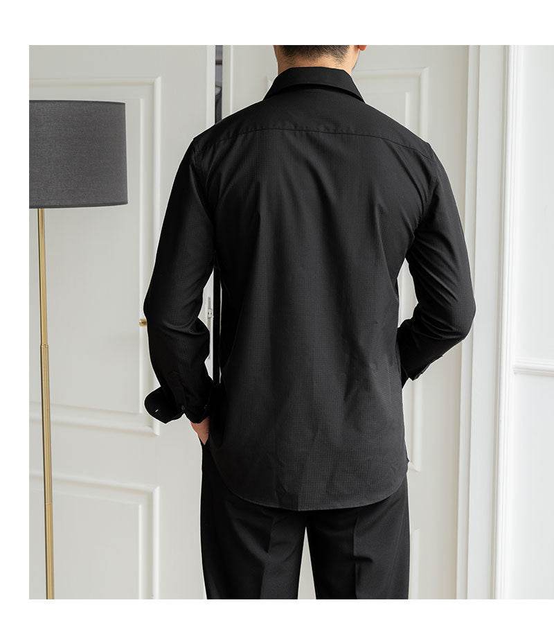 Non-ironing Slim-fit Casual Dark Plaid Long-sleeved Shirt - MYLUXURY LANE ENTERPRISE