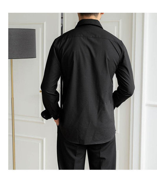 Non-ironing Slim-fit Casual Dark Plaid Long-sleeved Shirt - MYLUXURY LANE ENTERPRISE