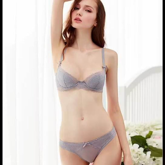 French Summer Lightweight Push Up Lace Underwire Half Cup Bra Set - MYLUXURY LANE ENTERPRISE