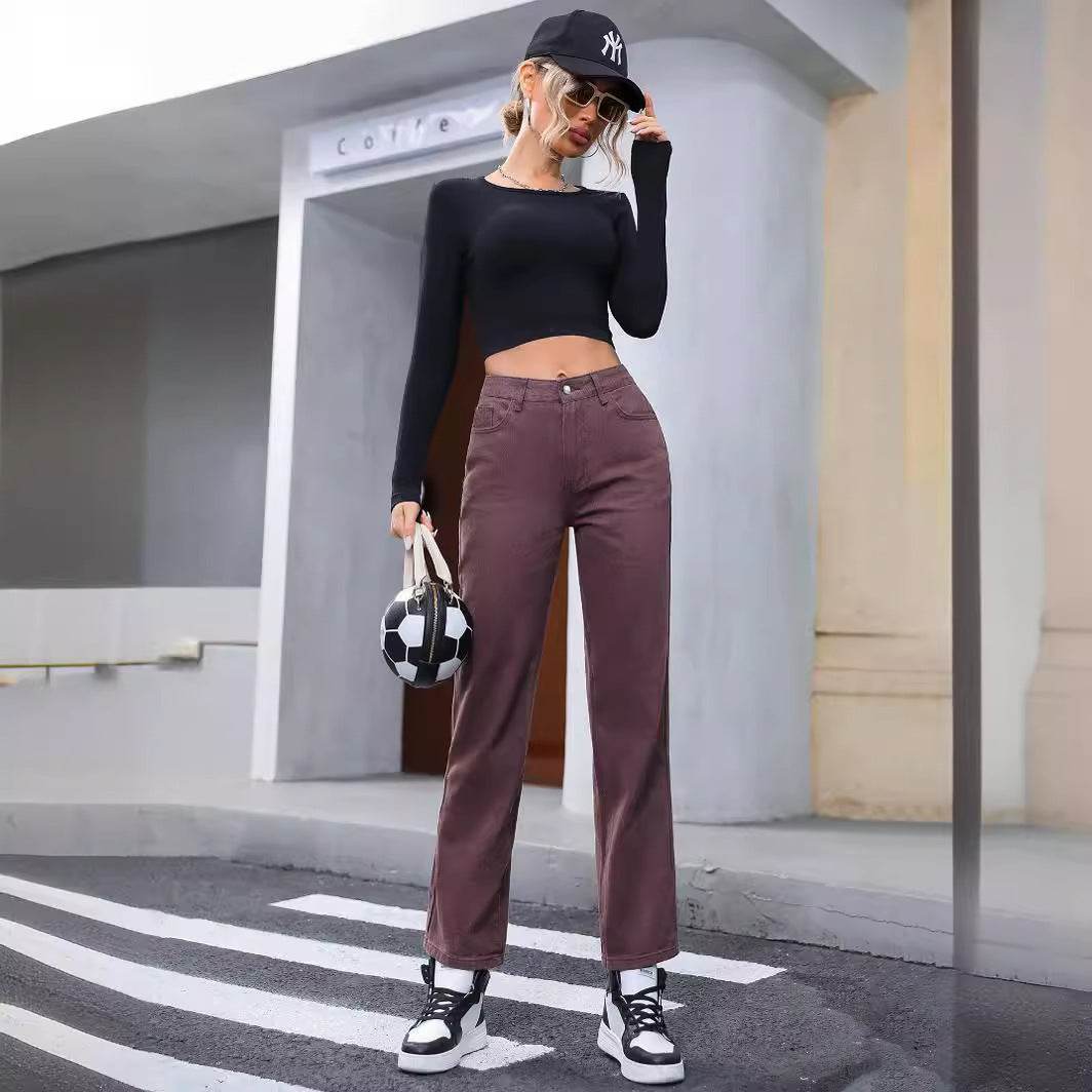 Women's Retro Fashion High Waist Straight-leg Denim Trousers - MYLUXURY LANE ENTERPRISE