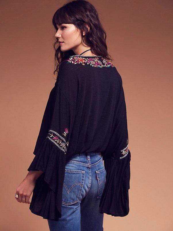 Women's Bohemian V-neck Lace-up Embroidered Top - MYLUXURY LANE ENTERPRISE