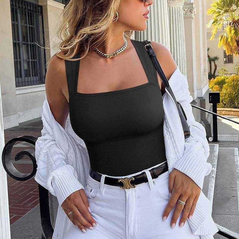 Thread Square Neck Jumpsuit Sleeveless Slim Fit Tank Top Summer Shapewear - MYLUXURY LANE ENTERPRISE