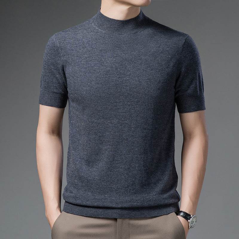 Half Turtleneck Pure Wool Sweater With Short Sleeves Men - MYLUXURY LANE ENTERPRISE