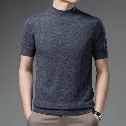 Half Turtleneck Pure Wool Sweater With Short Sleeves Men - MYLUXURY LANE ENTERPRISE