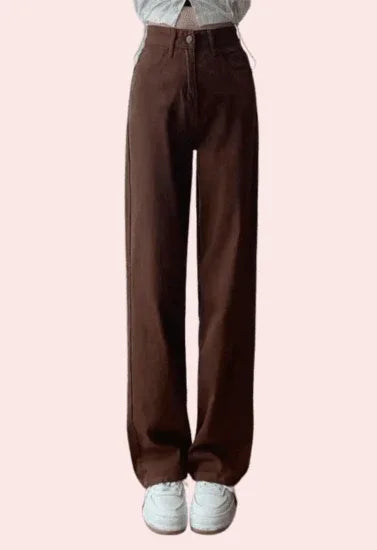 Women's Brown High Rise Wide Leg Loose Denim Jeans - MYLUXURY LANE ENTERPRISE