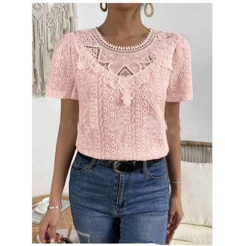Lace Ruffled Short Sleeves T-shirt Loose All-matching Top - MYLUXURY LANE ENTERPRISE
