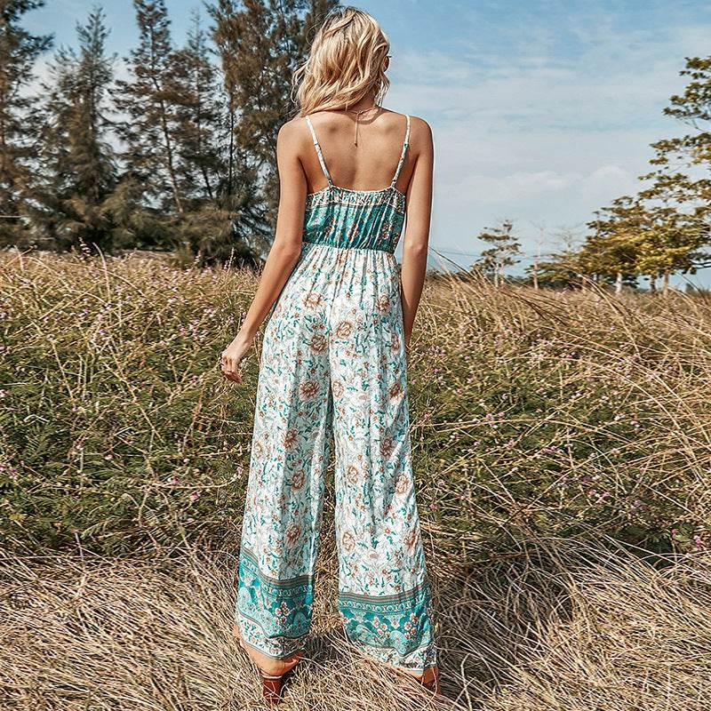 New Sling Print Floral Casual Loose Waist Jumpsuit Women - MYLUXURY LANE ENTERPRISE
