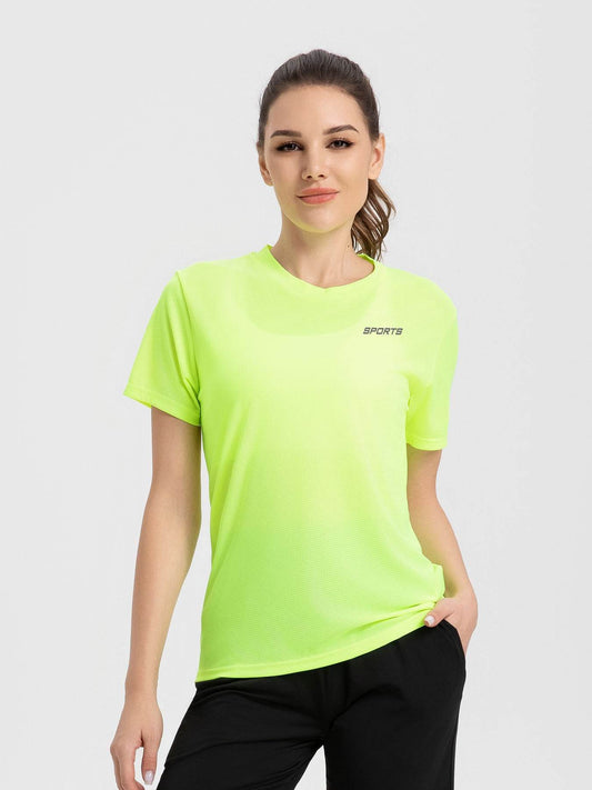 Women's Sports Short Sleeve Quick-drying Breathable Cooldry Gym Running Training Printed Top Round Neck T-shirt - MYLUXURY LANE ENTERPRISE