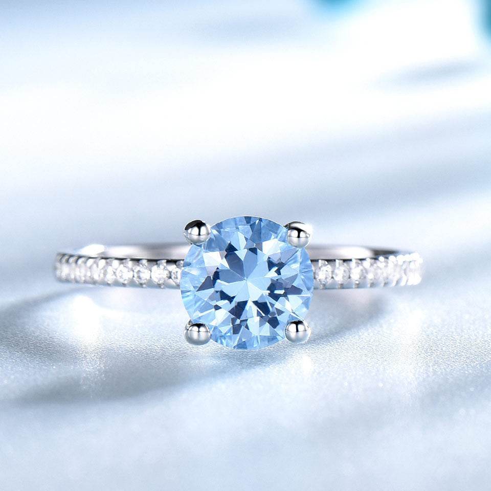 S925 Sterling Silver Sky Blue Topaz Rhinestone Zircon Light Luxury Square Ring - MYLUXURY LANE ENTERPRISE