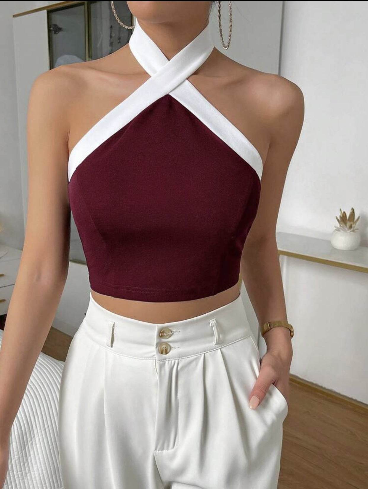 Women's Vest Contrast Color Decorative Buckle Top - MYLUXURY LANE ENTERPRISE