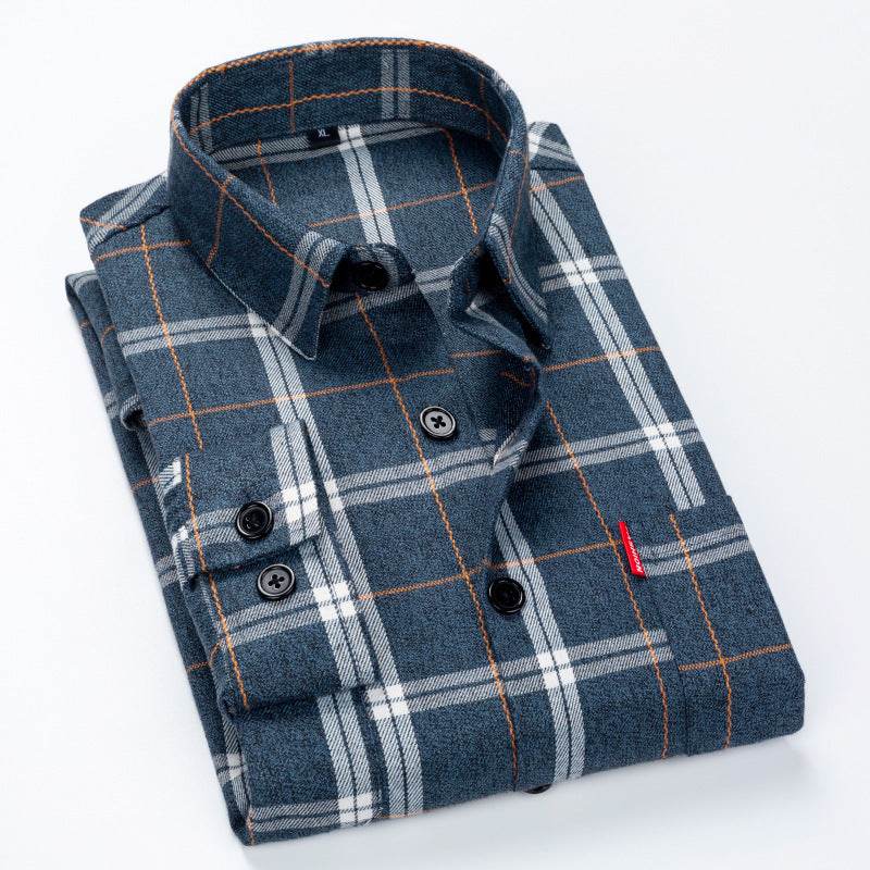 Men's Brushed Plaid Long Sleeve Shirt - MYLUXURY LANE ENTERPRISE