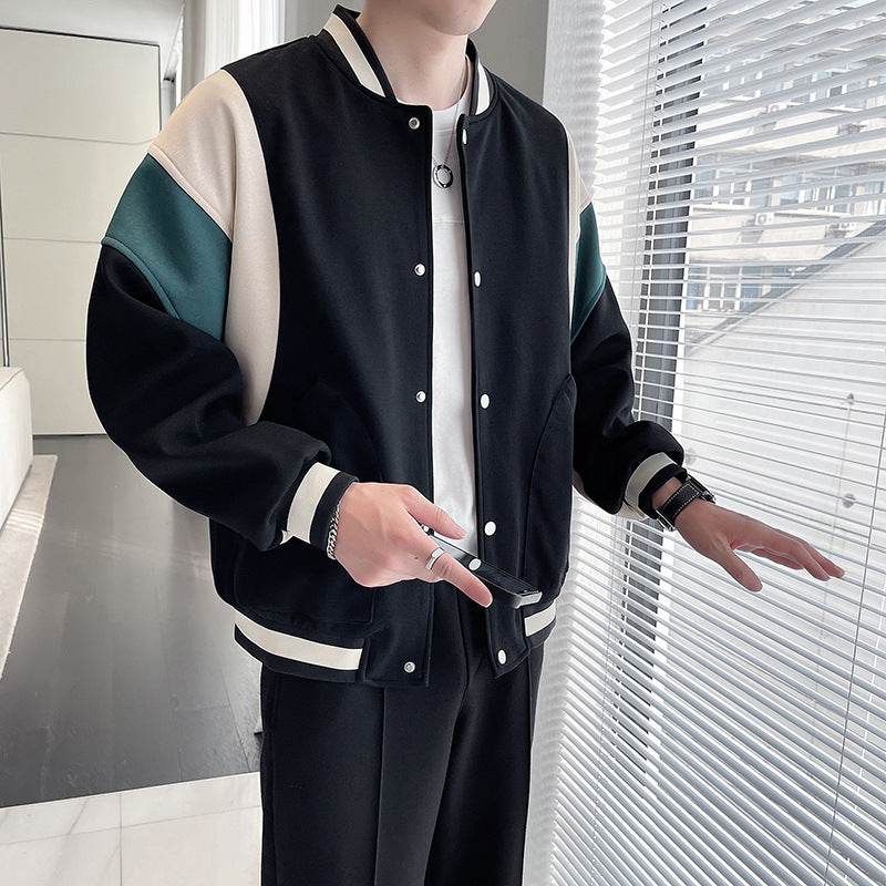 Men's Youth Stand Collar Stitching Casual Cotton Baseball Uniform Jacket Coat - MYLUXURY LANE ENTERPRISE