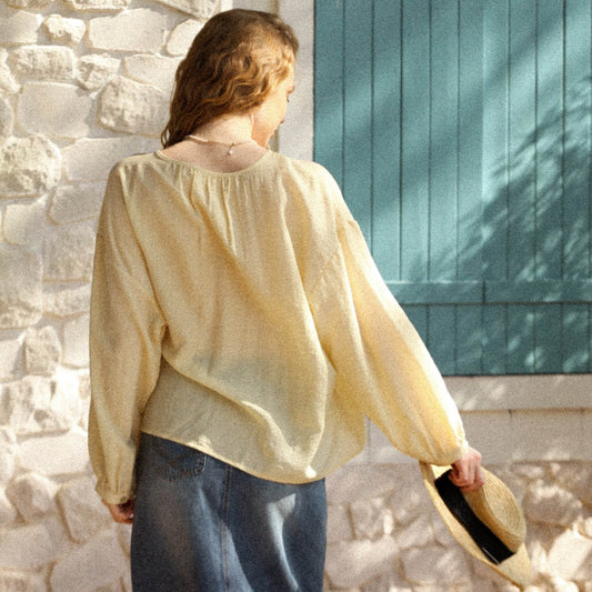 Loose Cotton Linen Long Sleeve Blouse Women's Round Neck - MYLUXURY LANE ENTERPRISE
