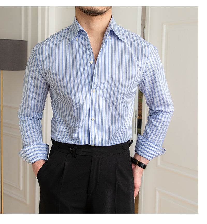 One-piece Collar Striped Shirt Men's Cotton Breathable Casual Shirt - MYLUXURY LANE ENTERPRISE