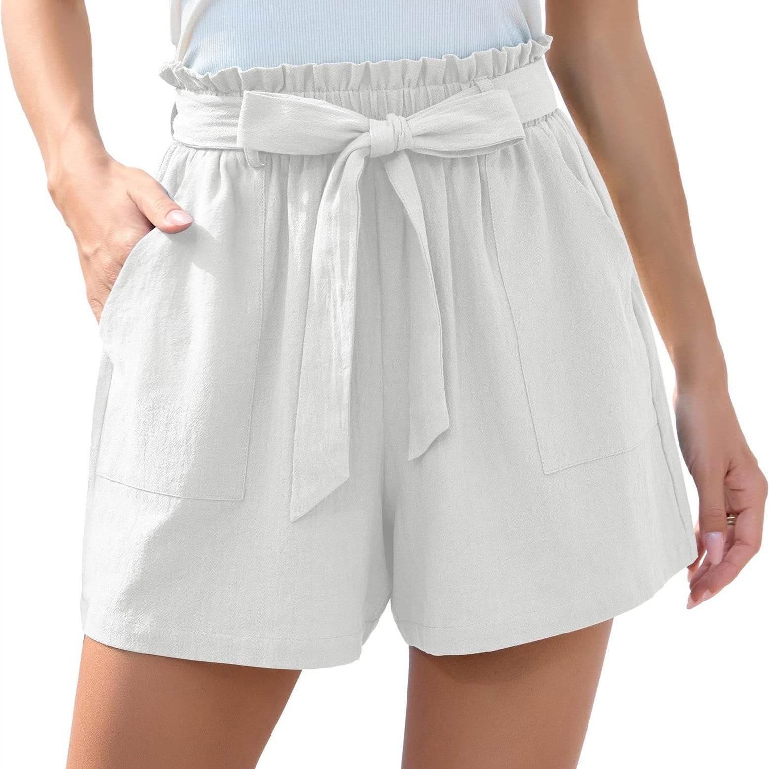 Fashion Ruffle Bow Waist Tie Shorts Summer Beach Pants With Pockets Womens Clothing - MYLUXURY LANE ENTERPRISE