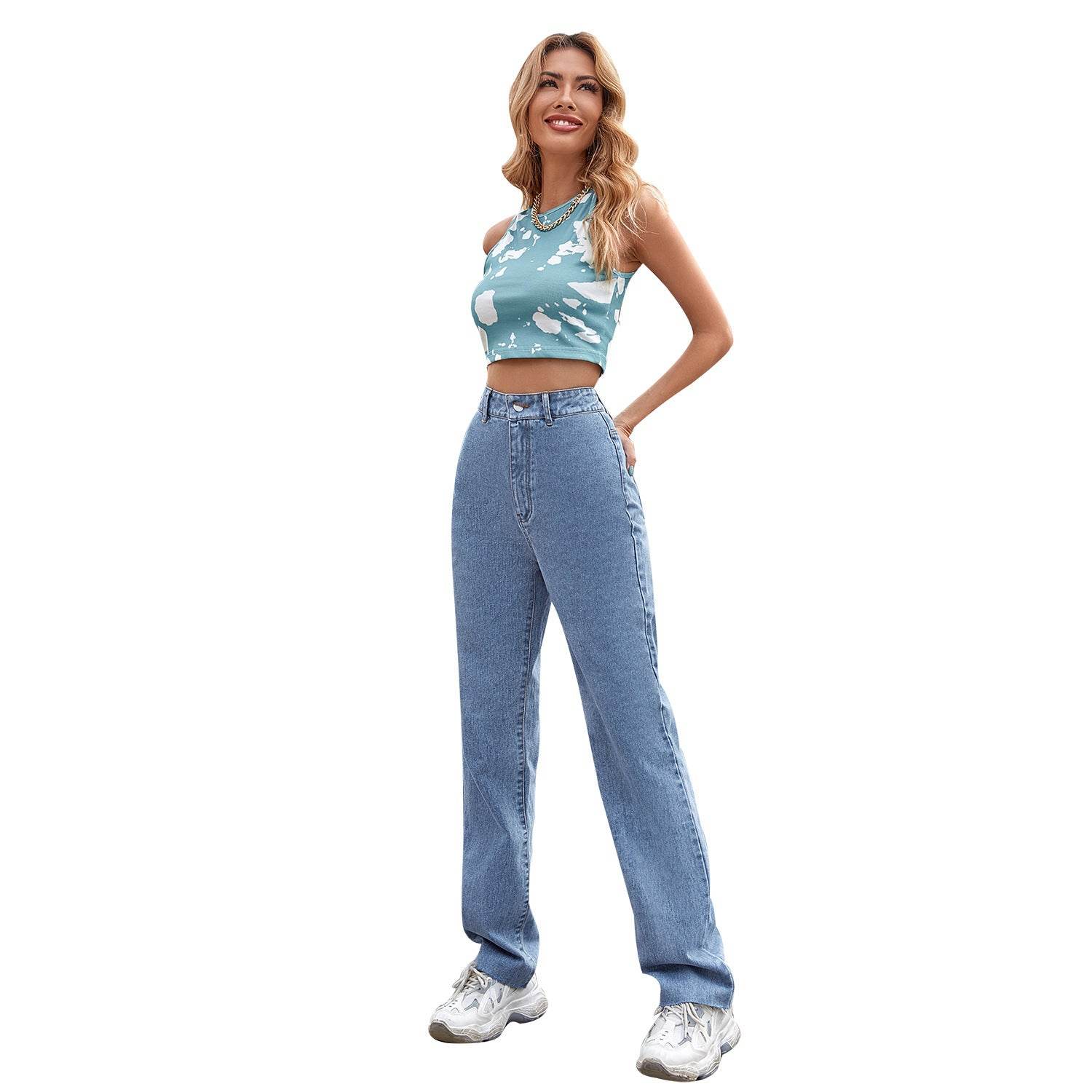 Women's Straight Loose High Waist Denim Trousers - MYLUXURY LANE ENTERPRISE