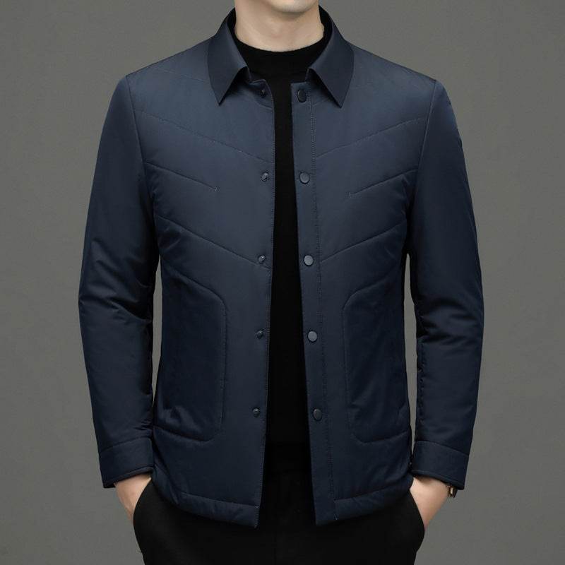 Fall Winter Men Jacket Lapel Fashion Business Lightweight Silk Cotton-padded Coat - MYLUXURY LANE ENTERPRISE