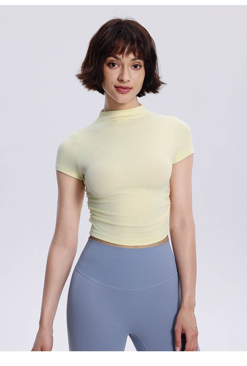 Women's Graceful And Fashionable Slim-fit Half Turtleneck Pleated Waist Yoga Clothes Sports Casual Top - MYLUXURY LANE ENTERPRISE