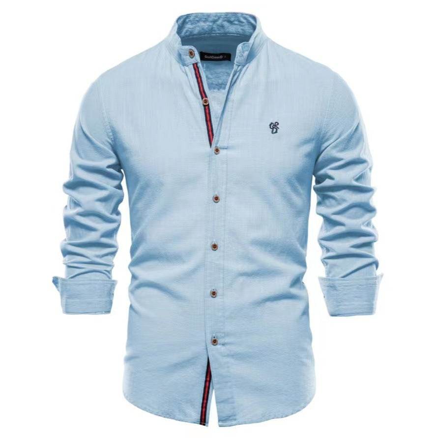 Men's Cotton And Linen Casual Fashion Solid Color Long Sleeve Henley Shirt - MYLUXURY LANE ENTERPRISE