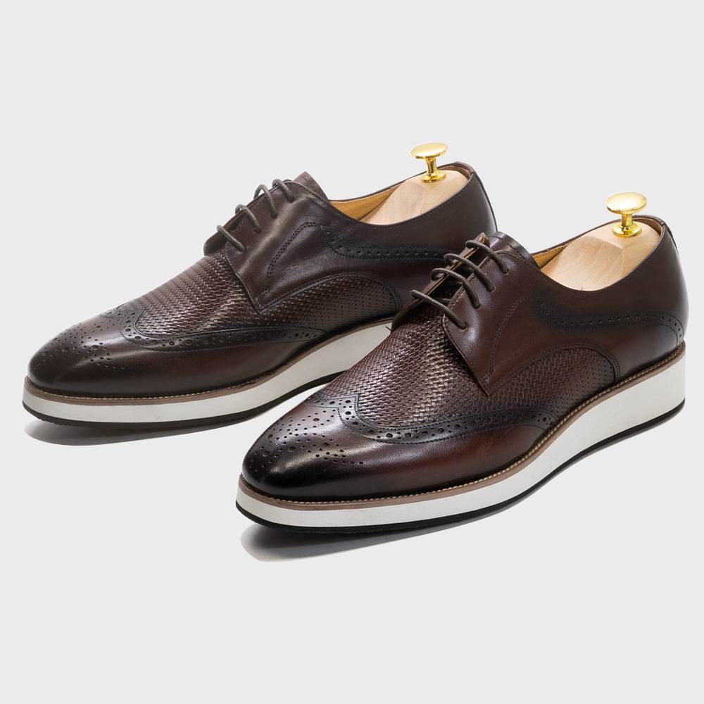 Casual Pointed Toe Derby Shoes Woven Low-top Men's Leather Shoes - MYLUXURY LANE ENTERPRISE
