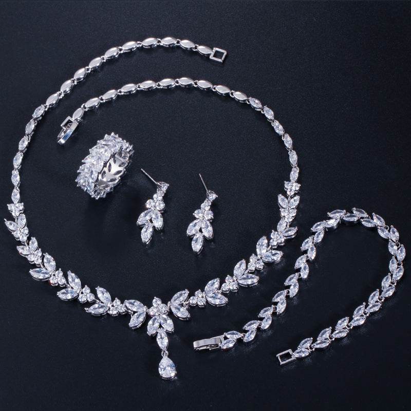 Fashion And Generous Bride Wedding Dress Accessories High-grade AAA Zircon Four-piece Set - MYLUXURY LANE ENTERPRISE