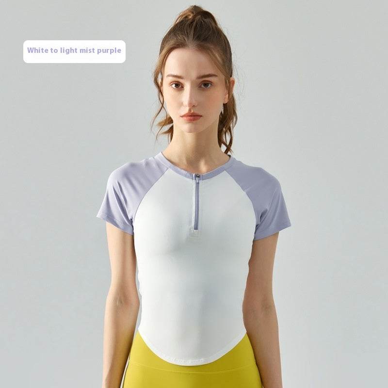 Women's Front Chest Half Zipper Sports Short Sleeve - MYLUXURY LANE ENTERPRISE