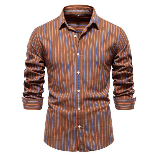 Men's Fashionable All-match Striped Long-sleeved Cotton Shirt Top - MYLUXURY LANE ENTERPRISE